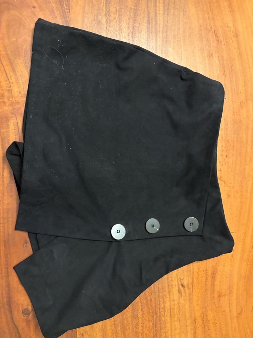 Zara Black Button-Accent Mini faux suede black skort with side button closure.